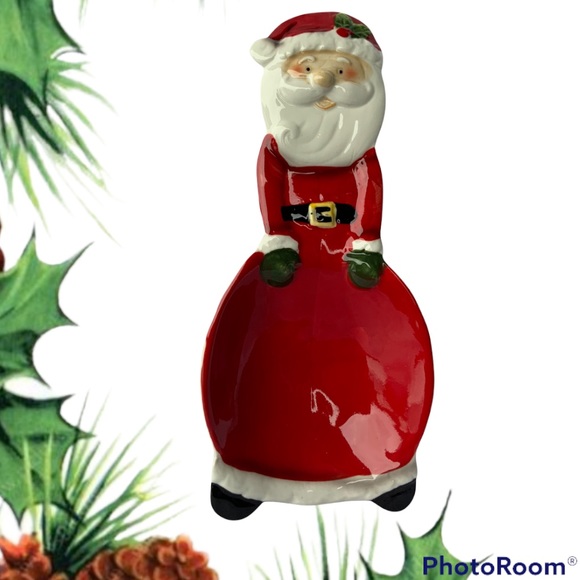 Ceramic Spoon Rest Hand Painted Christmas Santa Decor Red White Multi Color - Picture 9 of 9